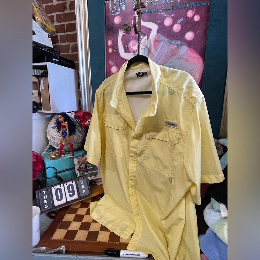Habit Men's Light Yellow Fishing Shir